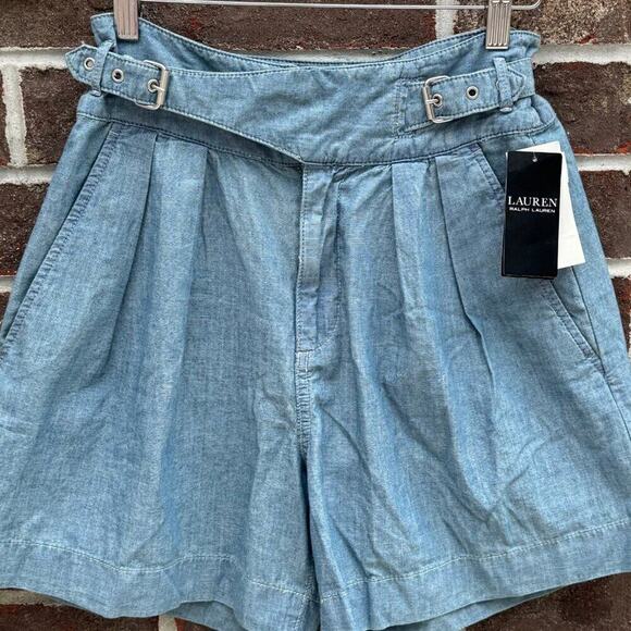 Lauren Ralph Lauren Chambray Belted Shorts | NWT | Adjustable Waist | Size 0 - Picture 1 of 6